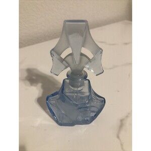 ART DECO Light Blue Glass Cubist Perfume Bottle Dauber Made In Japan